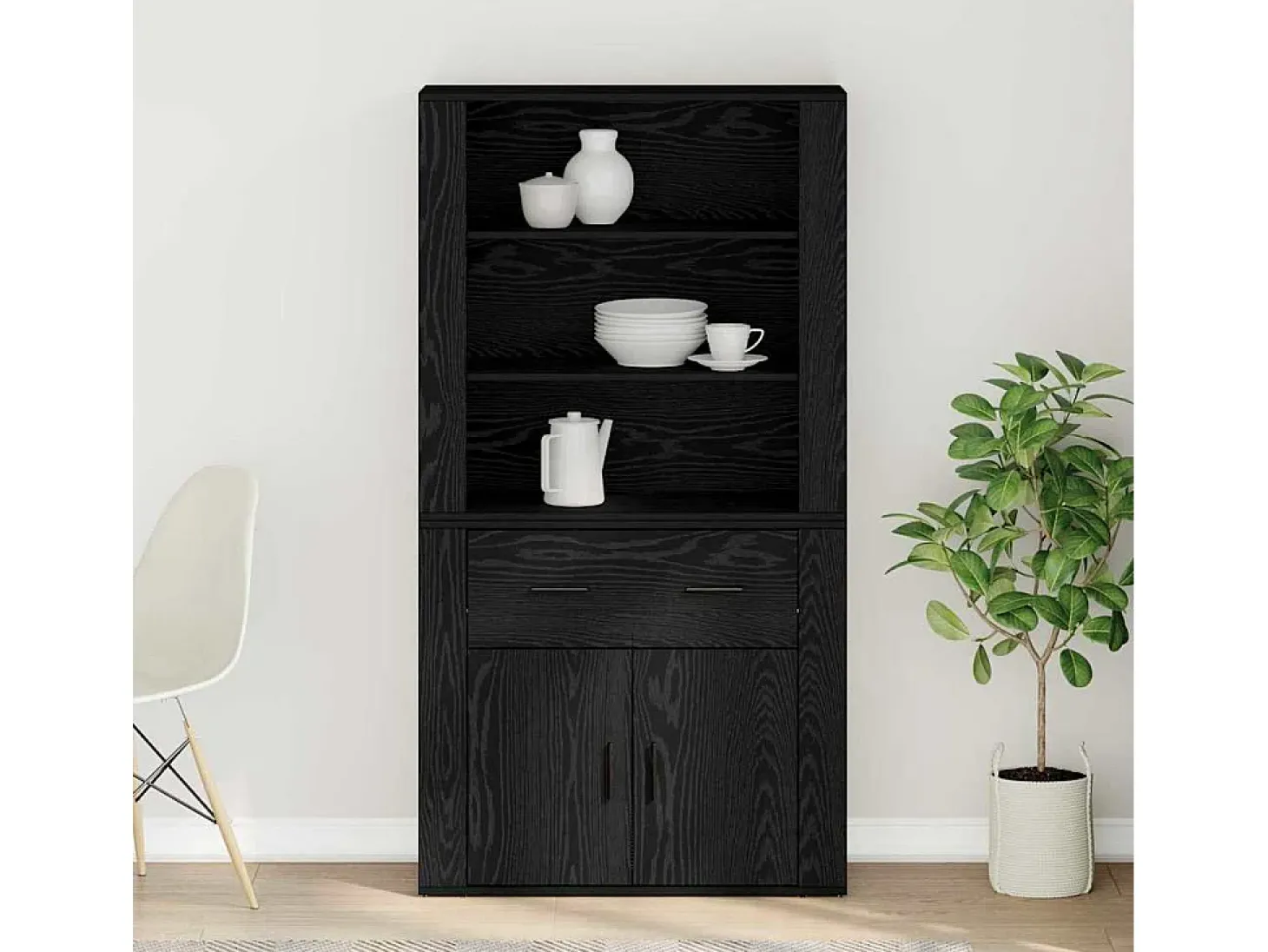 Aparador Roble negro 80 x 33 x 150 cm Madera contrachapada