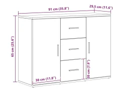 Aparador roble negro 91x29,5x65 cm madera de ingeniería