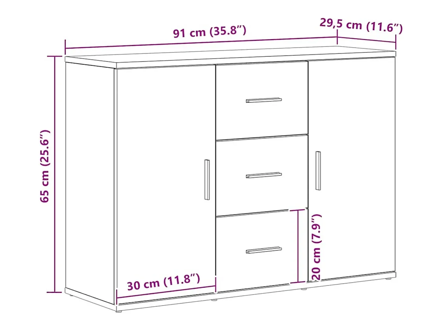 Aparador roble negro 91x29,5x65 cm madera de ingeniería
