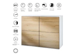 Aparador Rova V3 – Armario de cocina moderno con 4 puertas Push-to-Open blanco mate / burdeos de alto brillo (92,5 x 73.5 x 35)