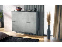Aparador Rova V3 – Armario de cocina moderno con 4 puertas Push-to-Open antracita mate / hormigón oxidado (92,5 x 73.5 x 35)