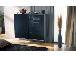 Aparador Rova V3 – Armario de cocina moderno con 4 puertas Push-to-Open antracita mate / negro de alto brillo (92,5 x 73.5 x 35)