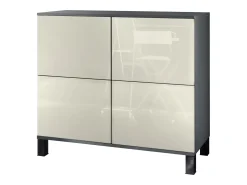 Aparador Rova V3 – Armario de cocina moderno con 4 puertas Push-to-Open antracita mate / crema de alto brillo (92,5 x 84.5 x 35)