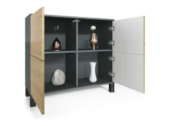 Aparador Rova V3 – Armario de cocina moderno con 4 puertas Push-to-Open antracita mate / blanco de alto brillo (92,5 x 84.5 x 35)