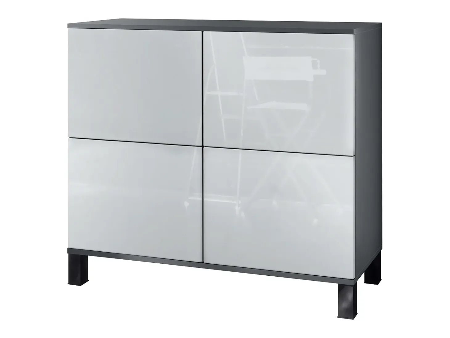 Aparador Rova V3 – Armario de cocina moderno con 4 puertas Push-to-Open antracita mate / blanco de alto brillo (92,5 x 84.5 x 35)