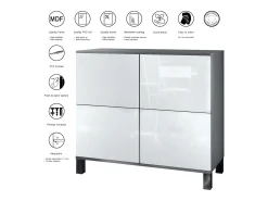 Aparador Rova V3 – Armario de cocina moderno con 4 puertas Push-to-Open antracita mate / gris arena de alto brillo (92,5 x 84.5 x 35)