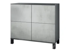 Aparador Rova V3 – Armario de cocina moderno con 4 puertas Push-to-Open antracita mate / hormigón oxidado (92,5 x 84.5 x 35)