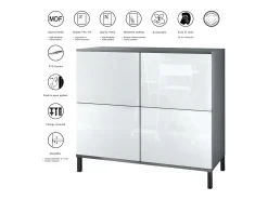 Aparador Rova V3 – Armario de cocina moderno con 4 puertas Push-to-Open antracita mate / crema de alto brillo (92,5 x 83.5 x 35)