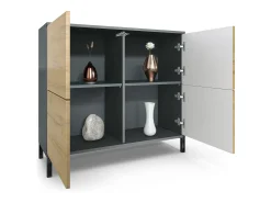 Aparador Rova V3 – Armario de cocina moderno con 4 puertas Push-to-Open antracita mate / gris arena de alto brillo (92,5 x 83.5 x 35)