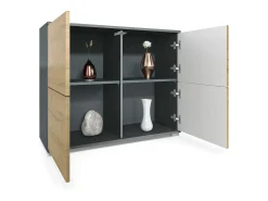Aparador Rova V3 – Armario de cocina moderno con 4 puertas Push-to-Open antracita mate / negro de alto brillo (92,5 x 75.5 x 35)