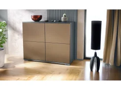 Aparador Rova V3 – Armario de cocina moderno con 4 puertas Push-to-Open antracita mate / aspecto en bronce (92,5 x 75.5 x 35)