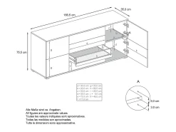Aparador Rova V2 – Mueble con 4 Puertas y 4 Cajones, antracita mate/mezclilla mate (166,5 x 75,5 x 35)