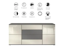 Aparador Rova V2 – Mueble con 4 Puertas y 4 Cajones, antracita mate/mezclilla mate (166,5 x 75,5 x 35)