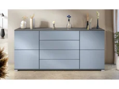 Aparador Rova V2 – Mueble con 4 Puertas y 4 Cajones, antracita mate/mezclilla mate (166,5 x 75,5 x 35)