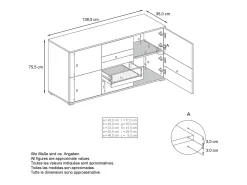Aparador Rova V1 – Mueble con 4 Puertas y 4 Cajones, blanco mate/mezclilla mate (138,5 x 75,5 x 35)