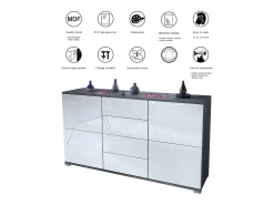 Aparador Rova V1 – Mueble con 4 Puertas y 4 Cajones, antracita mate/burdeos de alto brillo (138,5 x 75,5 x 35)