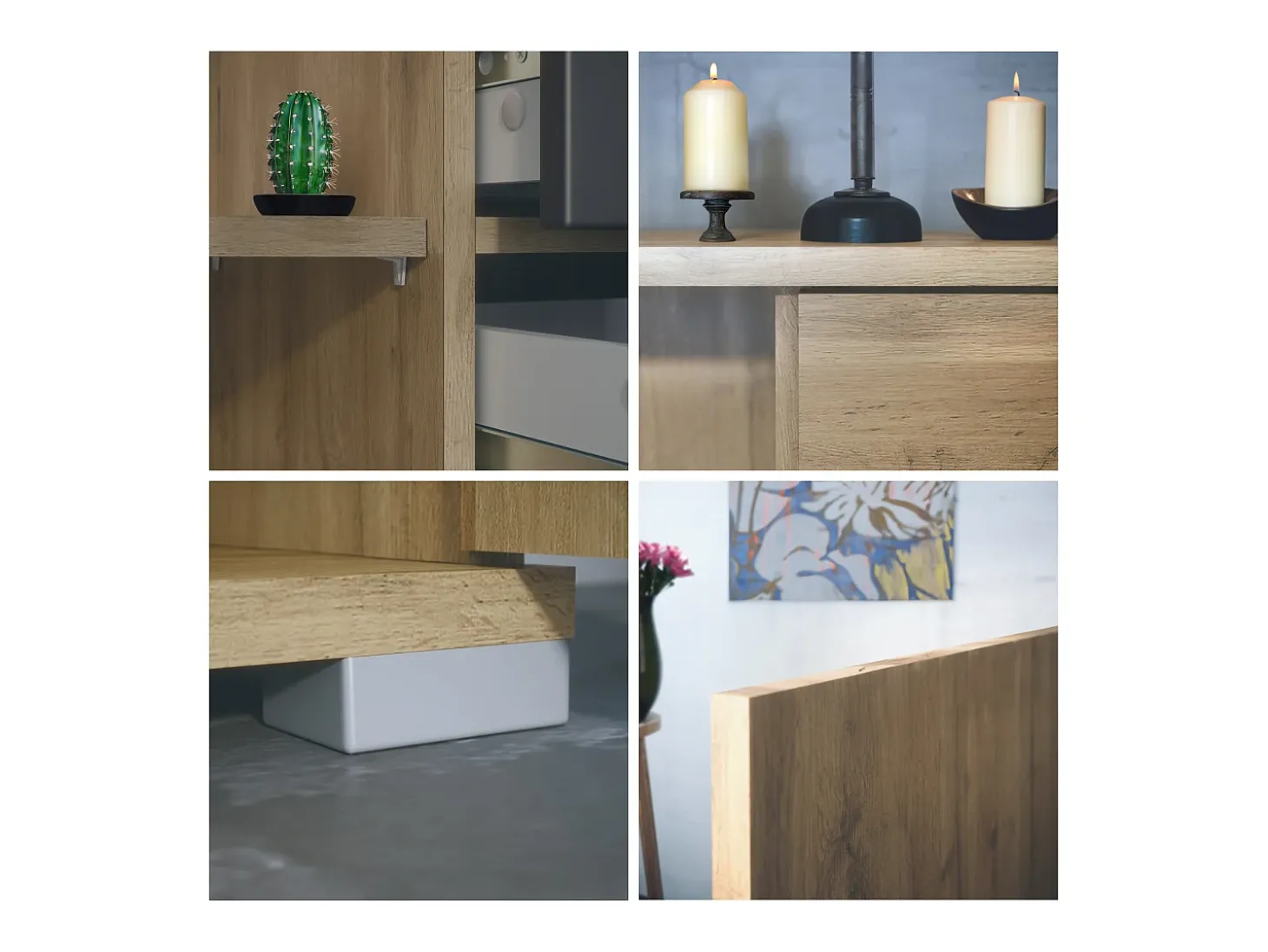 Aparador Rova V2 – Mueble con 4 Puertas y 4 Cajones, Roble Evoke/gris arena de alto brillo (166,5 x 75,5 x 35)