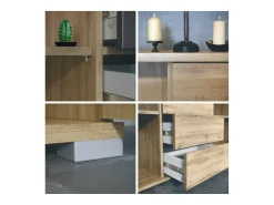 Aparador Rova V1 – Mueble con 4 Puertas y 4 Cajones, Roble Evoke/mezclilla mate (138,5 x 75,5 x 35)