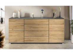 Aparador Rova V2 – Mueble con 4 Puertas y 4 Cajones, antracita mate/roble natural (166,5 x 75,5 x 35)