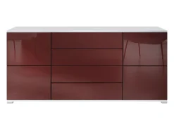 Aparador Rova V2 – Mueble con 4 Puertas y 4 Cajones, blanco mate/burdeos de alto brillo (166,5 x 75,5 x 35)