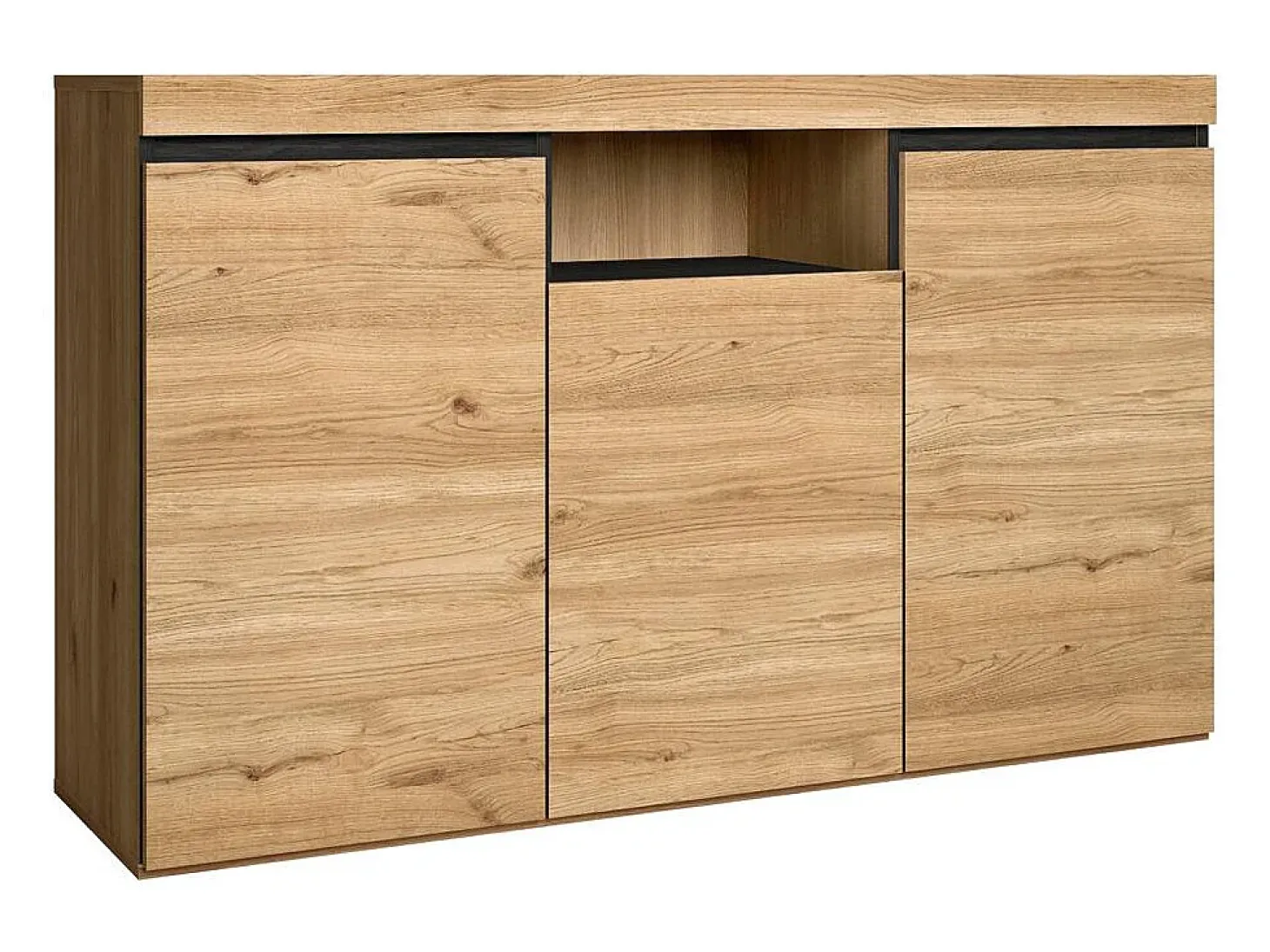 Aparador salón Comedor despacho Color Roble/Negro 3 Puertas 1 Hueco 81x140x40cm