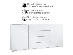 Aparador Santo V2, Mueble con 2 puertas y 4 cajones, blanco mate / negro mate (166,5 x 75,5 x 35 cm)