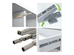 Aparador Santo V2, Mueble con 2 puertas y 4 cajones, blanco mate / negro mate (166,5 x 75,5 x 35 cm)