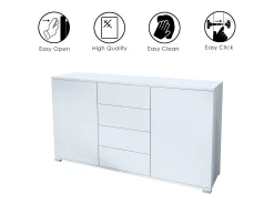 Aparador Santo V1, Mueble con 2 puertas y 4 cajones, blanco mate / negro mate (138,5 x 75,5 x 35 cm)