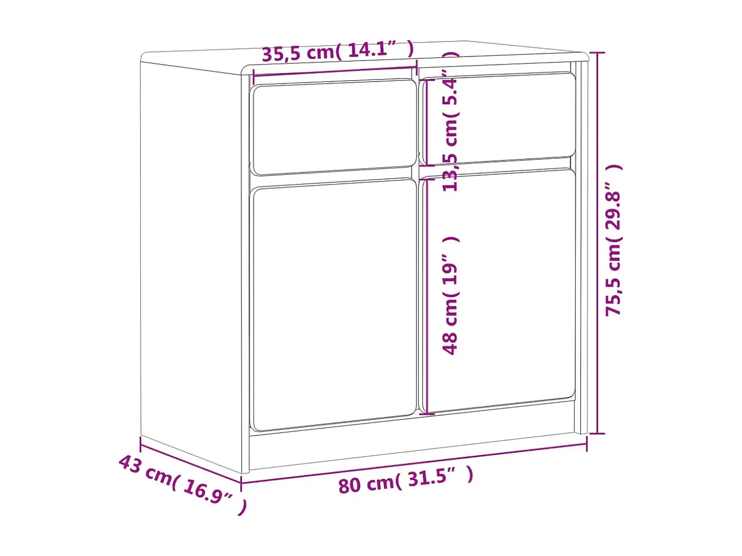 Aparador SAUDA roble 80x43x75,5 cm madera maciza de pino