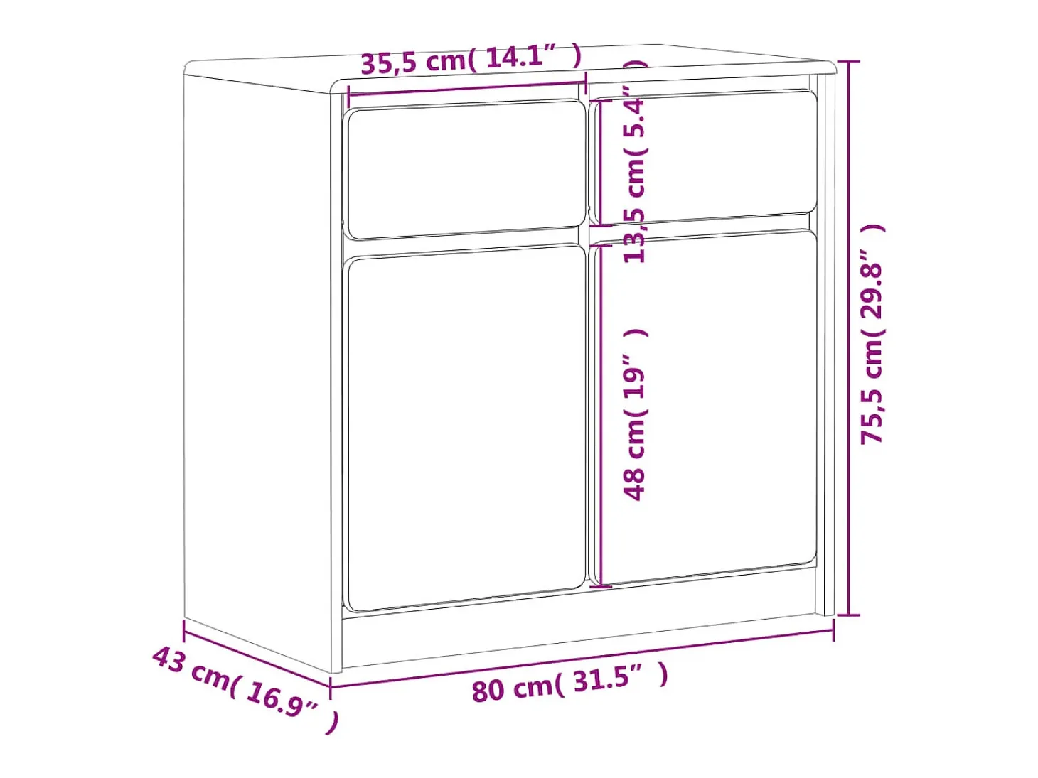 Aparador SAUDA roble 80x43x75,5 cm madera maciza de pino