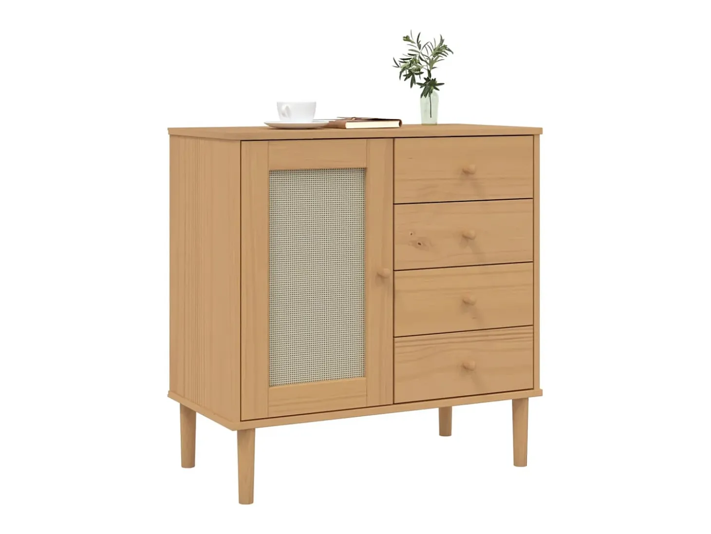Aparador SENJA aspecto de ratán madera pino marrón 80x40x80 cm