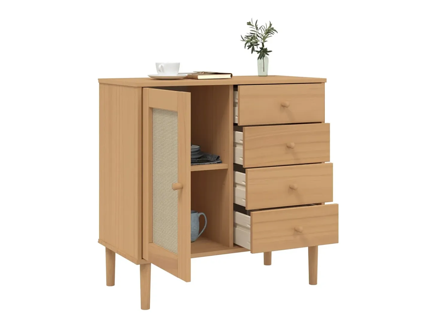 Aparador SENJA aspecto de ratán madera pino marrón 80x40x80 cm
