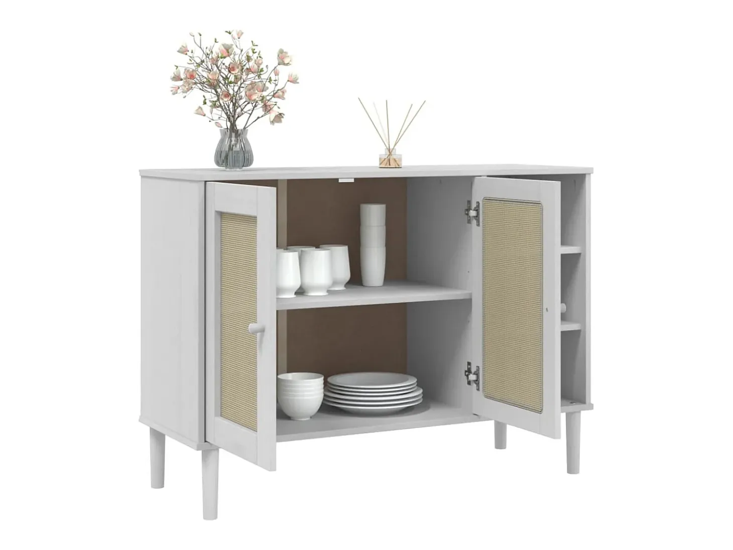 Aparador SENJA aspecto de ratán madera pino blanco 112x40x80 cm