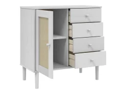 Aparador SENJA en aspecto ratán blanco 80x40x80 cm madera maciza de pino