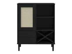 Aparador SENJA en imitación ratán negro 90x40x112cm madera maciza de pino