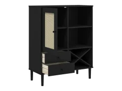 Aparador SENJA en imitación ratán negro 90x40x112cm madera maciza de pino