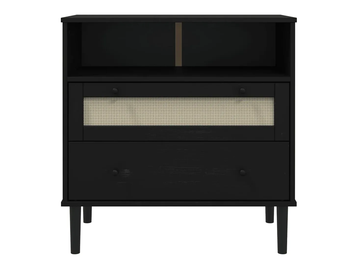 Aparador SENJA en imitación ratán negro 80x40x80 cm madera maciza de pino