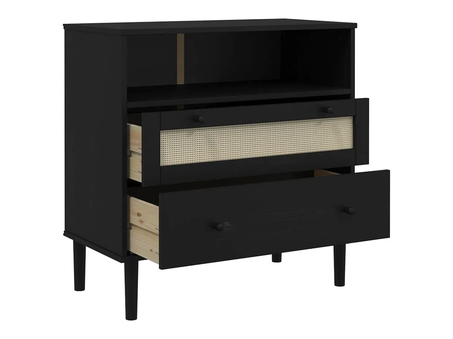 Aparador SENJA en imitación ratán negro 80x40x80 cm madera maciza de pino