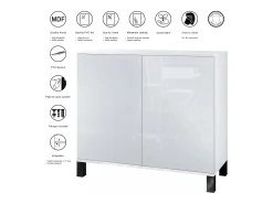 Aparador Skadu V3, Armario de Cocina Moderno con 2 Puertas Grandes blanco mate / burdeos de alto brillo (92,5 x 84.5 x 35)