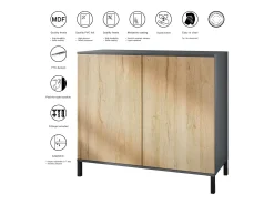Aparador Skadu V3, Armario de Cocina Moderno con 2 Puertas Grandes antracita mate / burdeos de alto brillo (92,5 x 83.5 x 35)