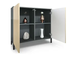 Aparador Skadu V3, Armario de Cocina Moderno con 2 Puertas Grandes antracita mate / burdeos de alto brillo (92,5 x 83.5 x 35)