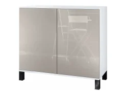 Aparador Skadu V3, Armario de Cocina Moderno con 2 Puertas Grandes blanco mate / gris arena de alto brillo (92,5 x 84.5 x 35)
