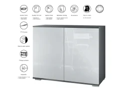 Aparador Skadu V3, Armario de Cocina Moderno con 2 Puertas Grandes antracita mate / roble natural (92,5 x 75.5 x 35)