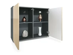 Aparador Skadu V3, Armario de Cocina Moderno con 2 Puertas Grandes antracita mate / roble natural (92,5 x 75.5 x 35)