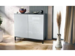 Aparador Skadu V3, Armario de Cocina Moderno con 2 Puertas Grandes antracita mate / blanco de alto brillo (92,5 x 83.5 x 35)