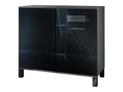 Aparador Skadu V3, Armario de Cocina Moderno con 2 Puertas Grandes antracita mate / negro de alto brillo (92,5 x 84.5 x 35)