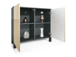 Aparador Skadu V3, Armario de Cocina Moderno con 2 Puertas Grandes antracita mate / negro de alto brillo (92,5 x 84.5 x 35)
