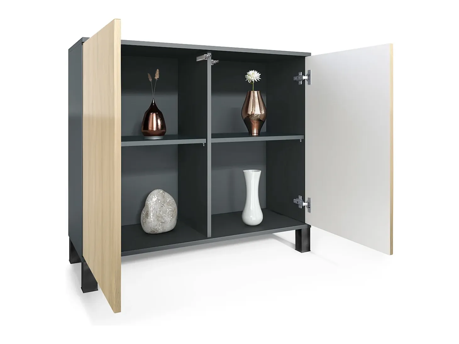 Aparador Skadu V3, Armario de Cocina Moderno con 2 Puertas Grandes antracita mate / negro de alto brillo (92,5 x 84.5 x 35)