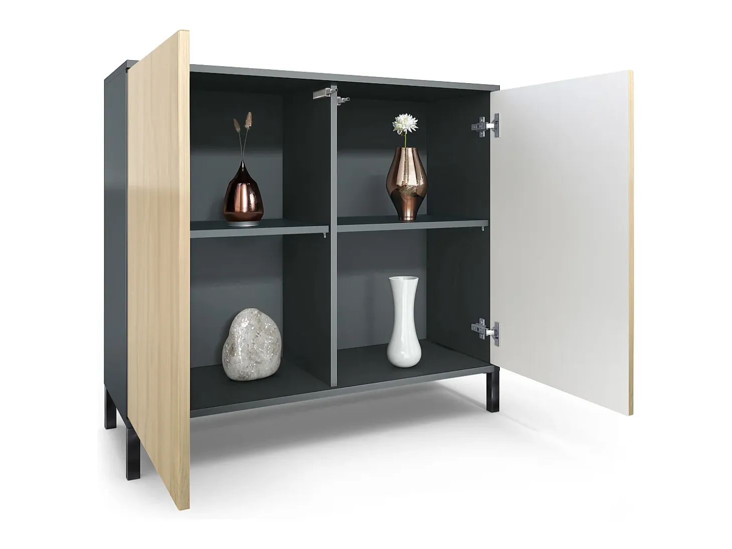 Aparador Skadu V3, Armario de Cocina Moderno con 2 Puertas Grandes antracita mate / gris arena de alto brillo (92,5 x 83.5 x 35)