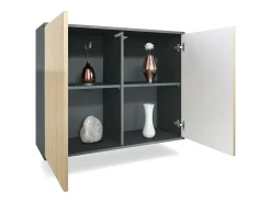 Aparador Skadu V3, Armario de Cocina Moderno con 2 Puertas Grandes antracita mate / blanco de alto brillo (92,5 x 73.5 x 35)